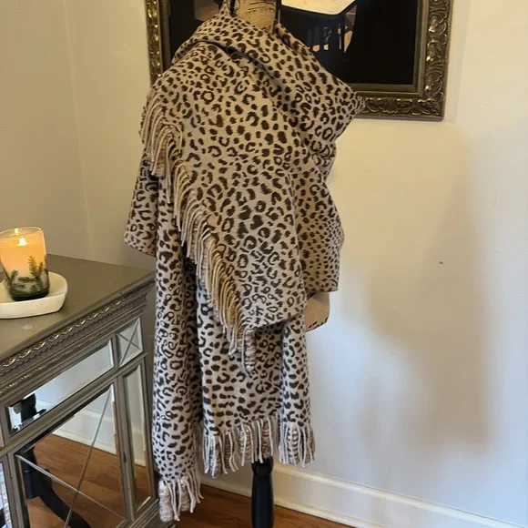 LA FIORENTINA Rex Rabbit Fur Wool Reversible scarf wrap shawl wrap Brown tan